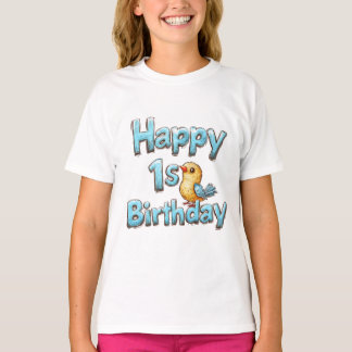 T-shirt Joyeux 1er Anniversaire - Bleu mignon et Anniversa