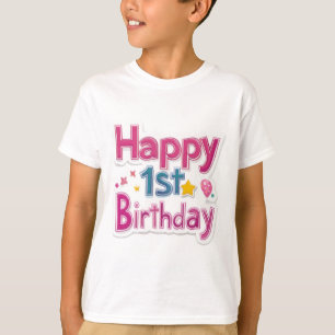 T-shirt Joyeux 1er Anniversaire – Conception Rose Mignonne