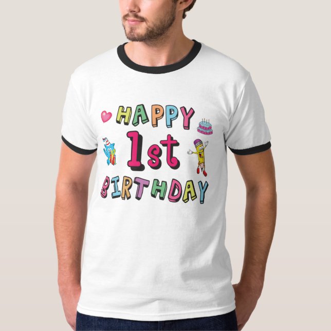T-shirt Joyeux 1er anniversaire pour enfants de 1 an B jou (Devant)