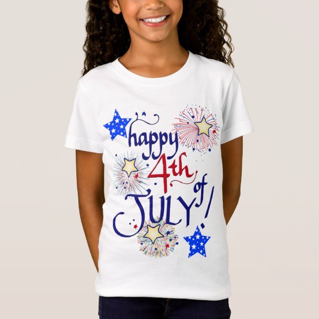 T-Shirt Joyeux 4 juillet ! avec feux d'artifice et étoiles (Devant)