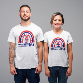 T-shirt Joyeux 4 juillet blanc rouge et bleu Boho design