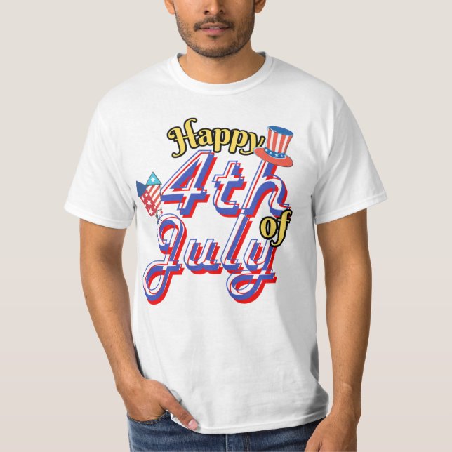 T-shirt Joyeux 4 juillet Cool spécial Rouge Bleu Blanc (Devant)