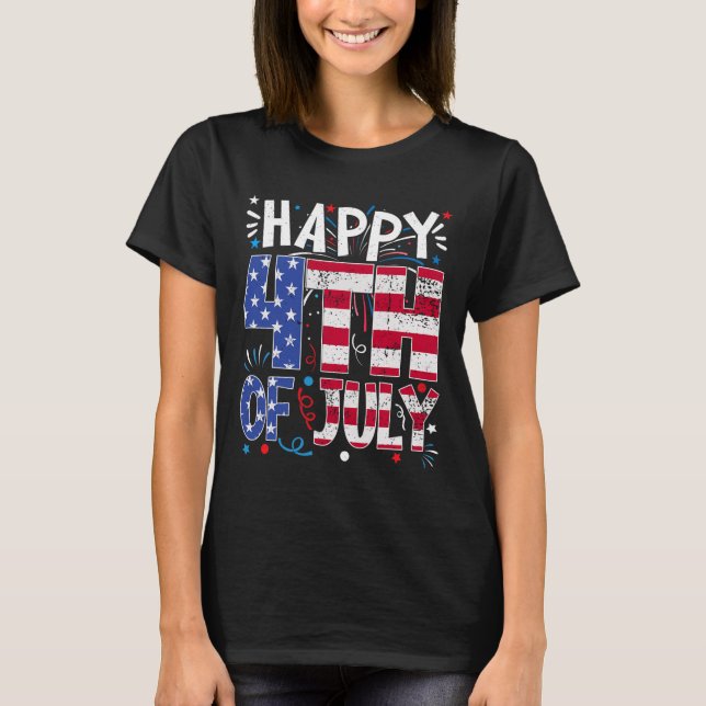 T-shirt Joyeux 4 juillet drapeau américain patriotique 4e  (Devant)