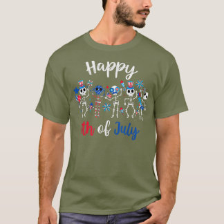 T-shirt Joyeux 4 juillet drôle Skeleton Amérique patriotiq
