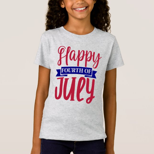 T-Shirt Joyeux 4 Juillet Filles (Devant)
