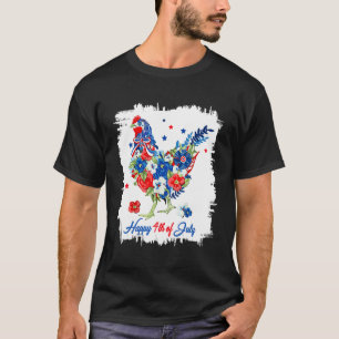 T-shirt Joyeux 4 juillet Floral Poulet Fleurs Patriotique