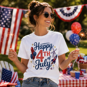 T-shirt Joyeux 4 juillet Fusée Patriotique & Étoiles