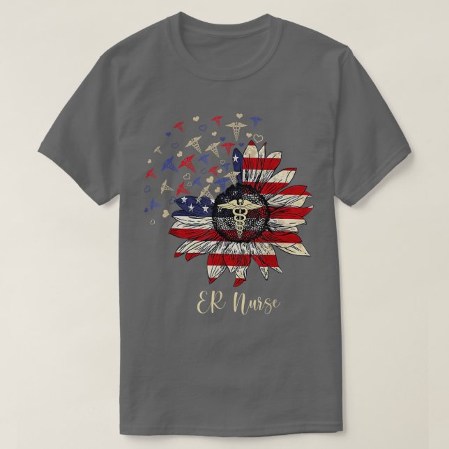 T-shirt Joyeux 4 juillet infirmière de l'équipage Sunflowe (Design devant)