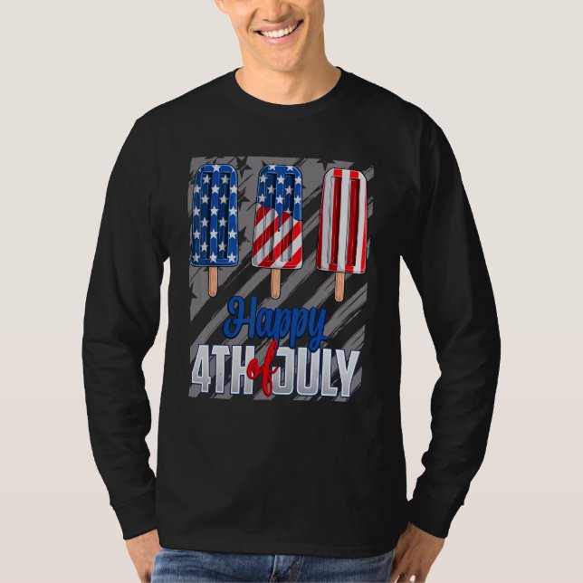 T-shirt Joyeux 4 juillet Popsicle Rouge Blanc Bleu América (Devant)