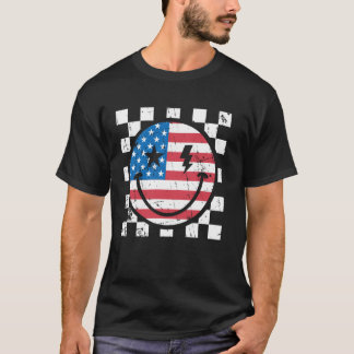 T-shirt Joyeux 4 juillet Super Sourire Face Rouge Blanc Bl