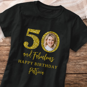 T-shirt Joyeux 50e Anniversaire Photo Noir Or 50 & Fabuleu