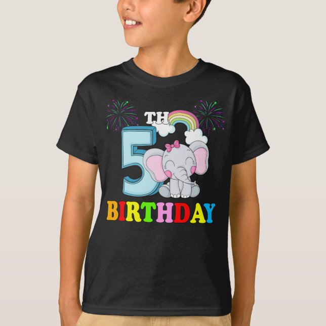 T-shirt Joyeux 5e anniversaire bébé bébé éléphant enfant - (Devant)