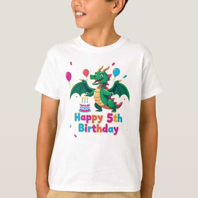 T-shirt Joyeux 5ème Anniversaire Dragon (Devant)