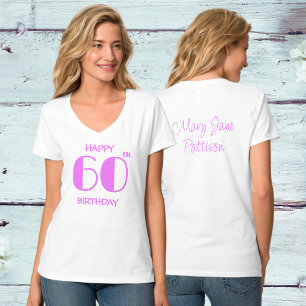 T-shirt Joyeux 60e anniversaire Hot rose Nom blanc