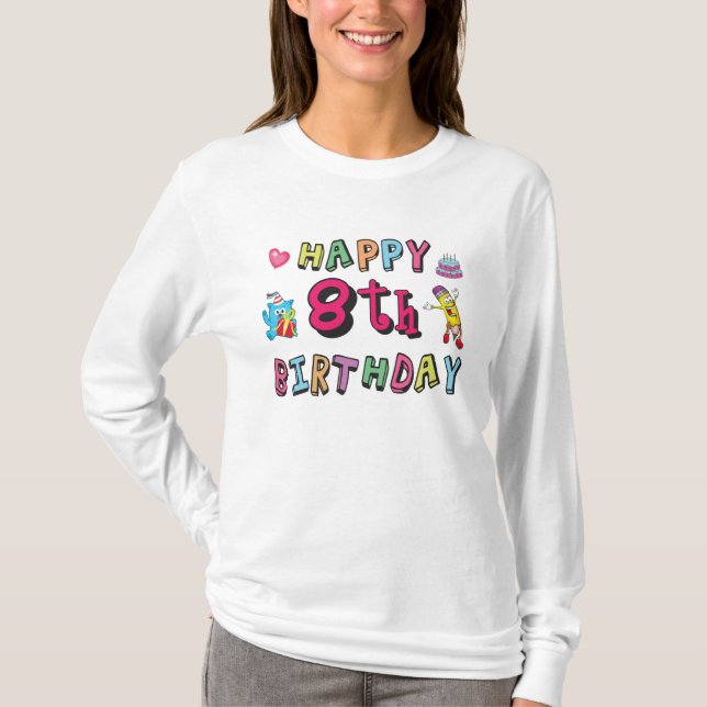 T-shirt Joyeux 8e anniversaire. 8 ans b-jour. (Devant)
