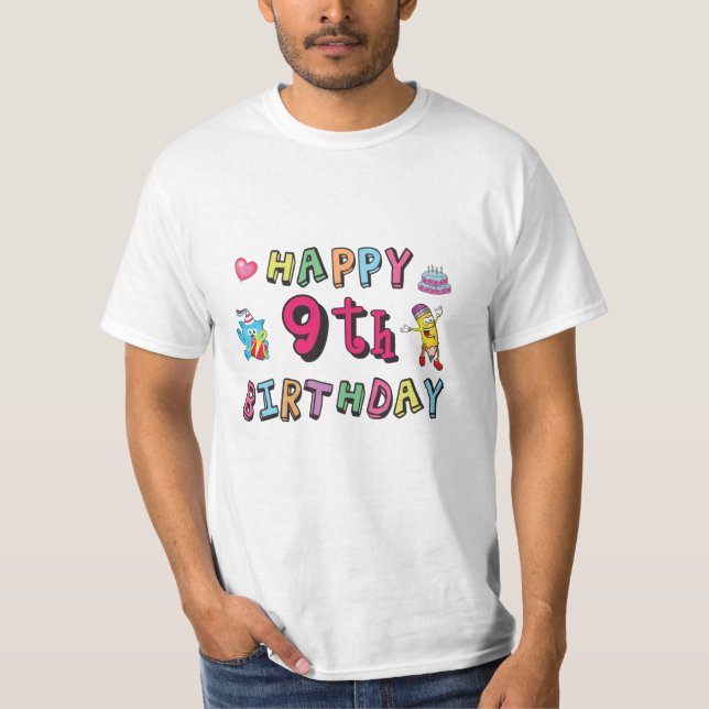 T-shirt Joyeux 9e anniversaire pour enfants de 9 ans B jou (Devant)