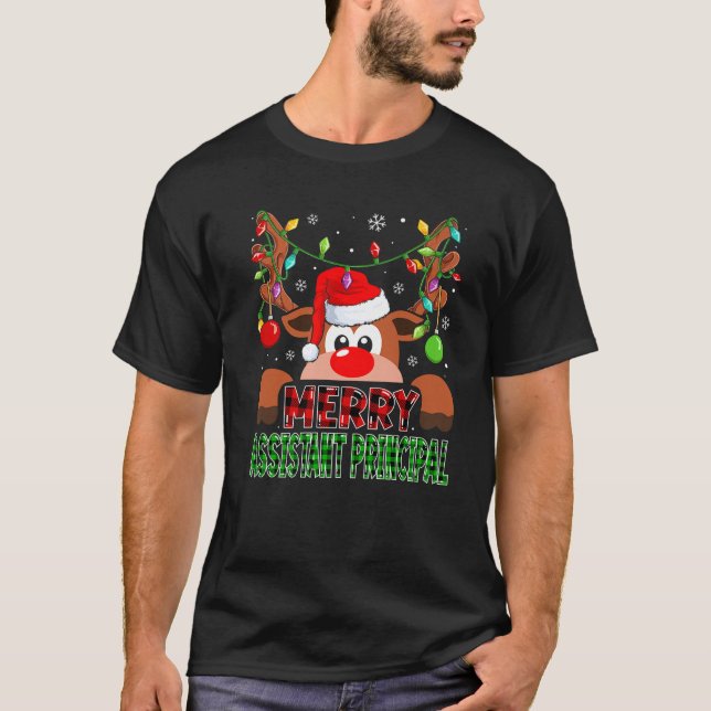 T-shirt Joyeux adjoint principal renne Buffalo Plaid C (Devant)