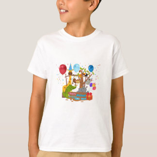 T-shirt joyeux anniversaire coloré dessin animé animal Zoo