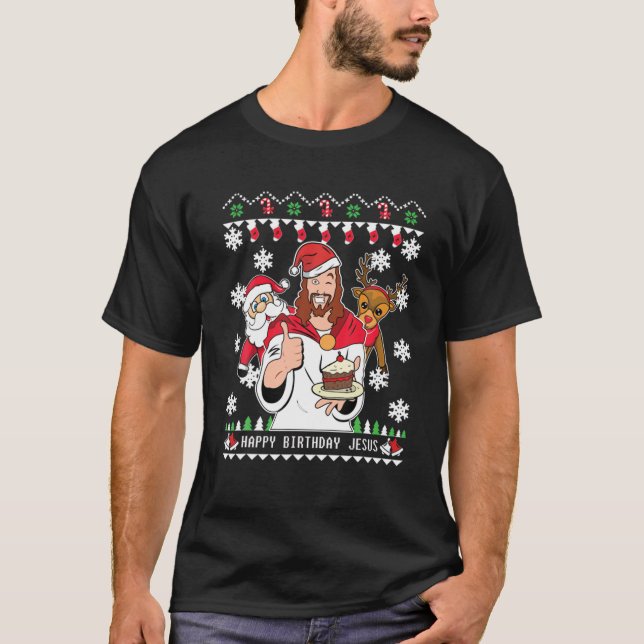 T-shirt JOYEUX ANNIVERSAIRE JÉSUS Christian Christmas (Devant)