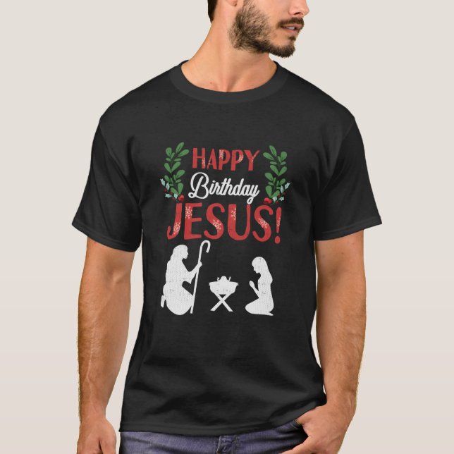 T-shirt Joyeux anniversaire Jésus Noël Christian Manger (Devant)