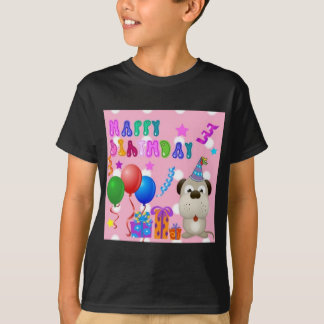 T-shirt Joyeux anniversaire mignon chiot avec gâteau et ca
