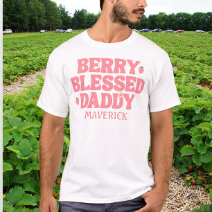 T-shirt Joyeux Anniversaire Papa Chanceux Fraise Rose Mign