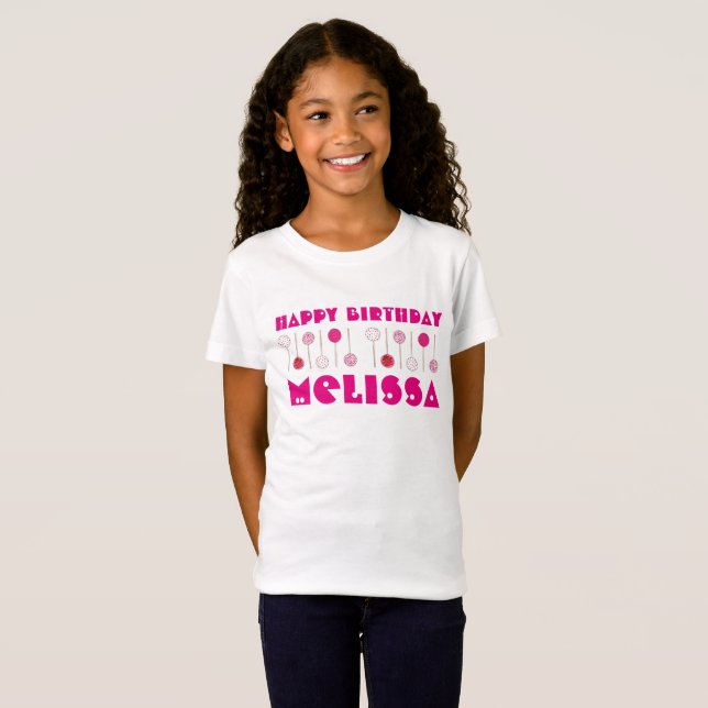 T-Shirt Joyeux Anniversaire Pink Frosted Cake Pops Party F (Devant entier)