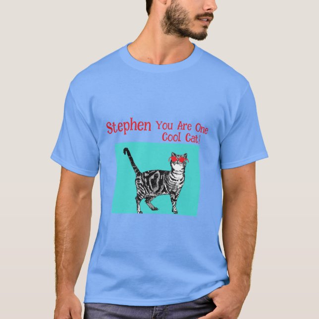 T-shirt Joyeux anniversaire Vous Cool Tabby Chat Mens Mari (Devant)