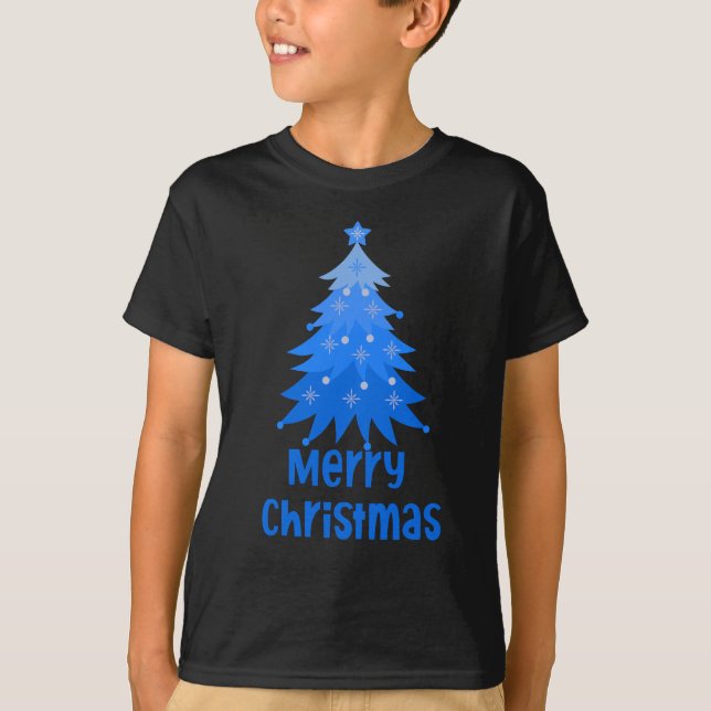 T-shirt Joyeux arbre bleu de Noël (Devant)