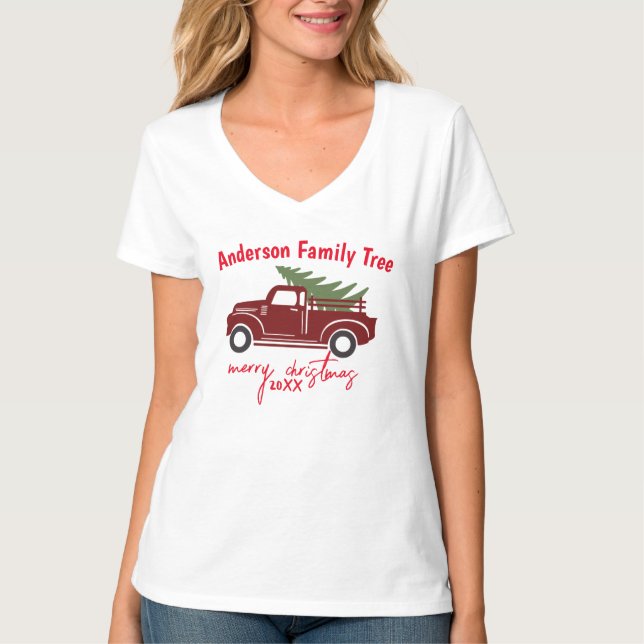T-shirt Joyeux arbre de Noël Camion Famille Arbre de Noël (Devant)