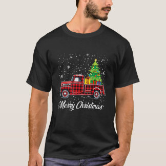 T-shirt Joyeux Arbre de Noël sur Buffalo Plaid Truck Xmas