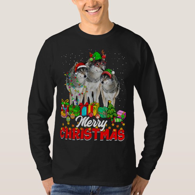 T-shirt Joyeux arbre Noël Pyjama Loup Animaux Lov (Devant)