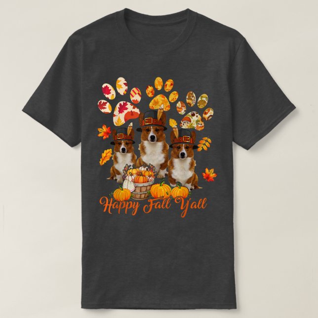 T-shirt Joyeux automne Yall Thanksgiving Trois Corgis auto (Design devant)