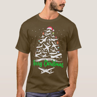 T-shirt Joyeux avion de Noël Arbre de Noël Plane Xma