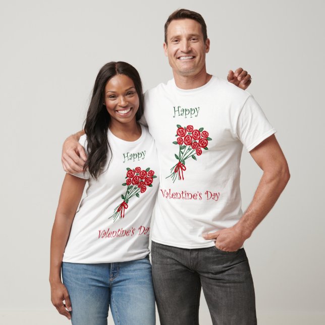 T-shirt Joyeux Bouquet De Fleurs Rouges Du Jour Des Valent (Unisexe)