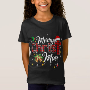 T-Shirt Joyeux Buffalo de Noël Plaid Red Christian Cross