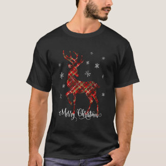 T-shirt Joyeux Buffalo Red Plaid Deer Snowflake Reindeer P