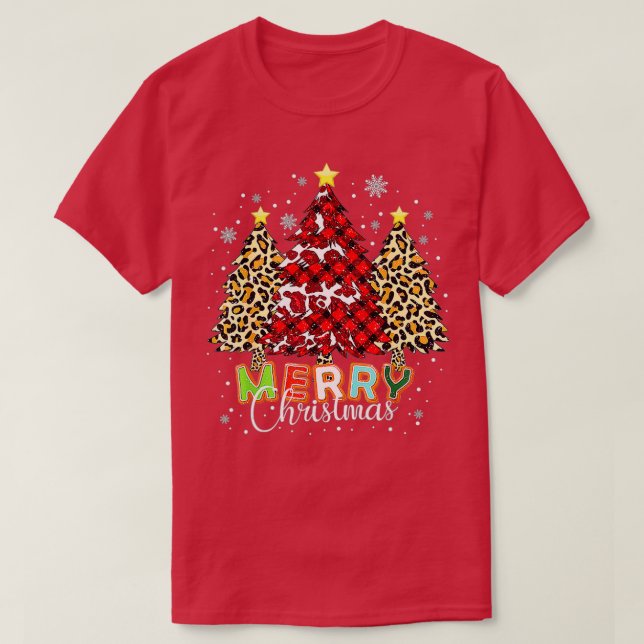 T-shirt Joyeux Buffle de Noël Plaid Red Leopard Tree Amusa (Design devant)
