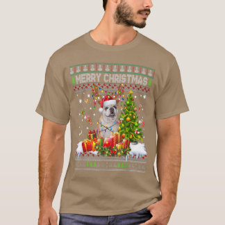 T-shirt Joyeux Bulldog Noël Père Noël Xmas Tree Lumières U