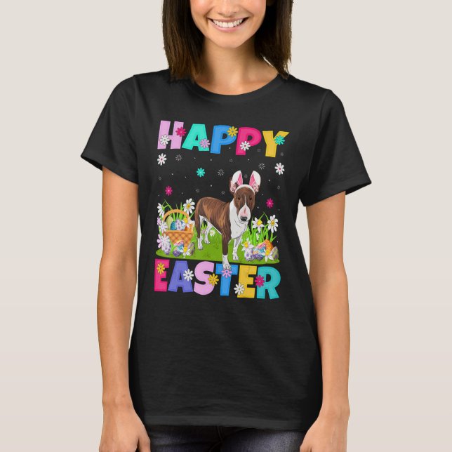 T-shirt Joyeux Bunny de Pâques Bull Terrier Chien de Pâque (Devant)