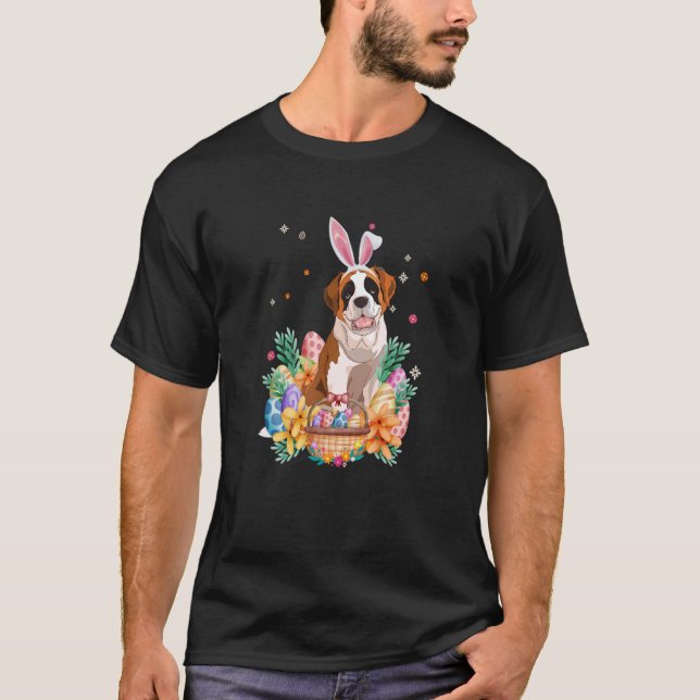 T-shirt Joyeux Bunny de Pâques Saint Bernard Portant du Bu (Devant)