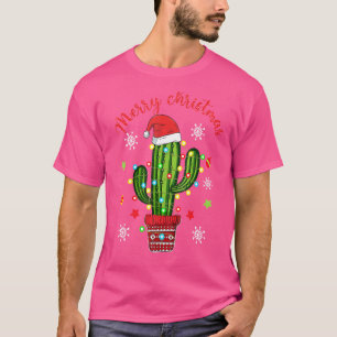 T-shirt Joyeux Cactus de Noël avec Santa Hat Light Christ