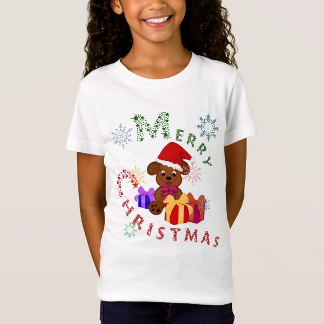 T-Shirt Joyeux cadeau de chiot de Noël et flocons de neige (Devant)