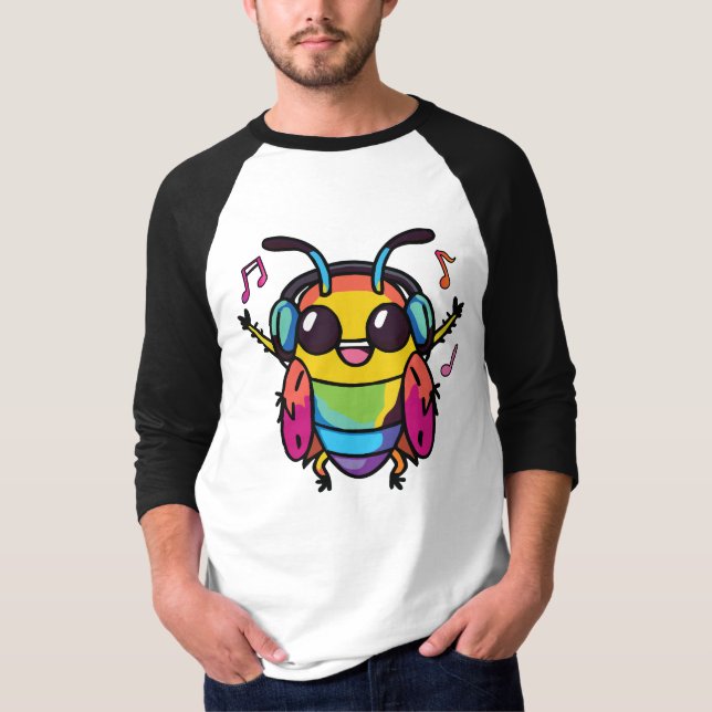 T-shirt Joyeux cafard avec écouteurs écoutant de la musiqu (Devant)