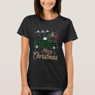 T-shirt Joyeux Camion de Noël Buffalo vert plaid Arbre Leo