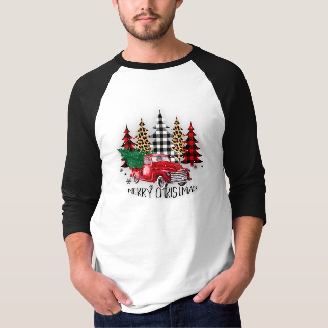 T-shirt Joyeux camion de Noël et arbres (Devant)