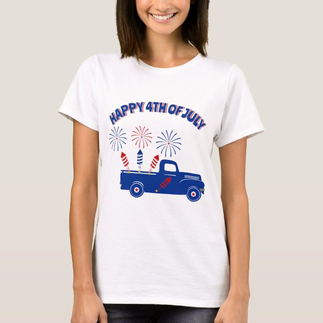 T-shirt Joyeux camion du 4 juillet avec pétards (Devant)