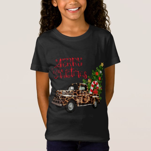 T-Shirt Joyeux Camion Leopard de Noël avec arbre (Devant)