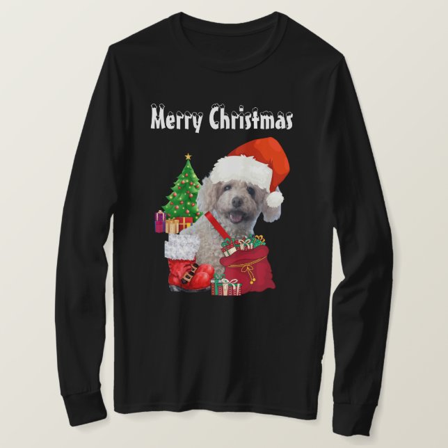 T-shirt Joyeux caniche de Noël long manches Tee (Design devant)