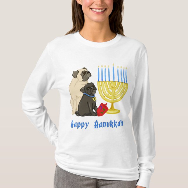 T-shirt Joyeux Carlins Hanoukka avec Menorah (Devant)